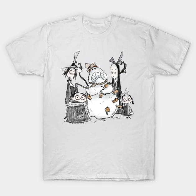 creepy smearensburg children stabbing snowman T-Shirt by OddityArts